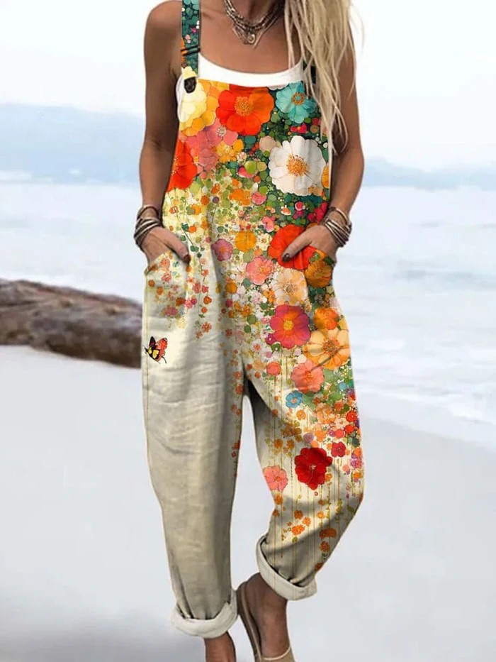 Vintage Floral Jumpsuit Women - enkel stil och komfort hela dagen