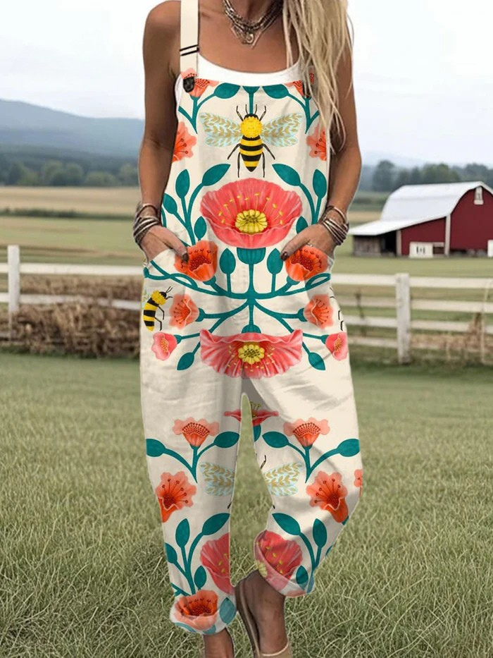 Vintage Floral Jumpsuit Women - enkel stil och komfort hela dagen