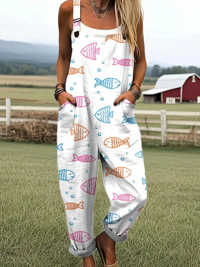 Women's Vintage Floral Wide Leg Jumpsuit - Komfort och enkel stil