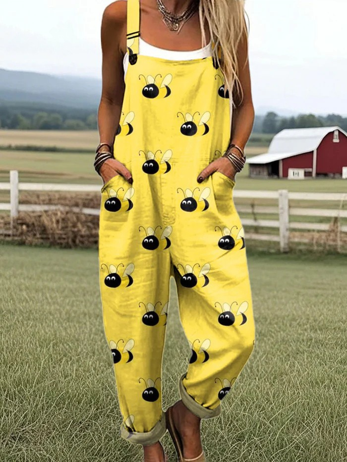 Women's Wide Leg Jumpsuit - enkel komfort och stilfullt blommigt tryck