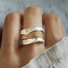 Silver-Guld Ring med Trådstruktur