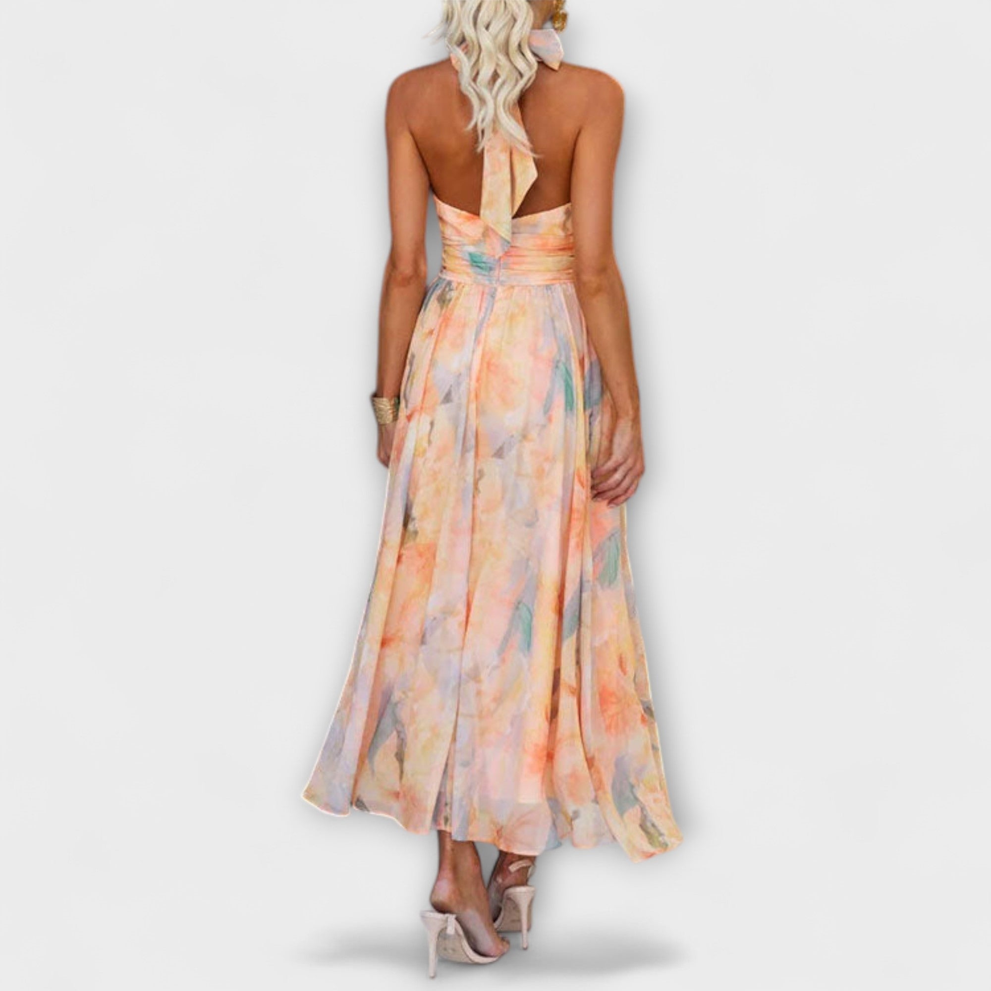 Sienna Drift | Halter-Neck Watercolour Print Maxi Dress