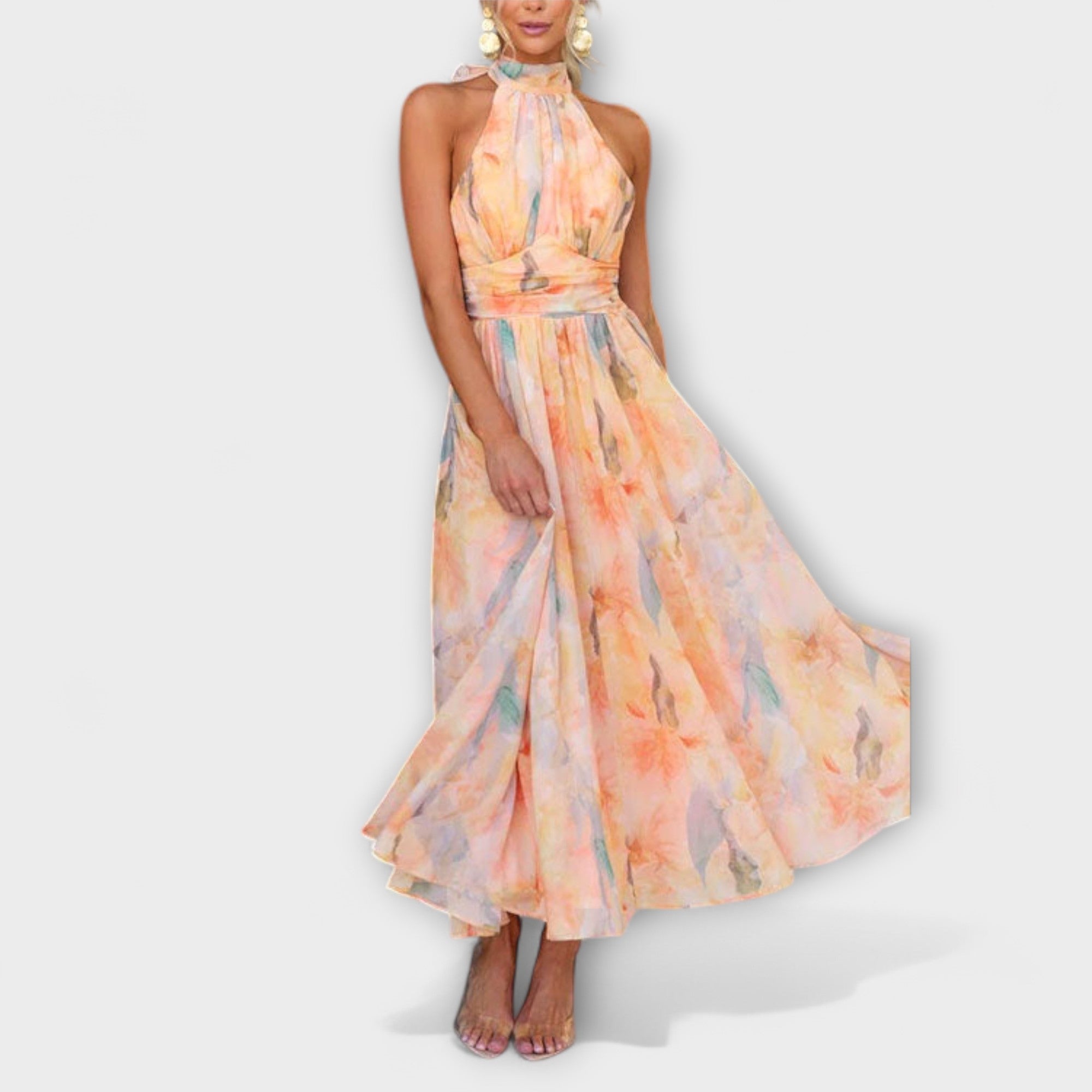 Sienna Drift | Halter-Neck Watercolour Print Maxi Dress