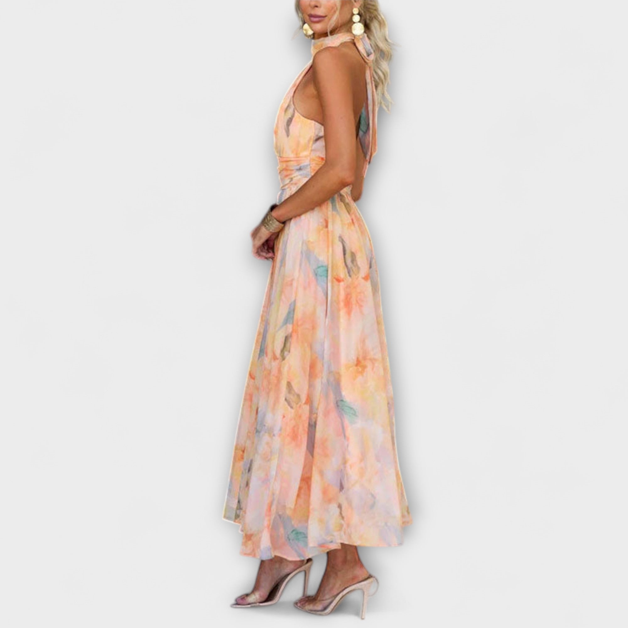 Sienna Drift | Halter-Neck Watercolour Print Maxi Dress