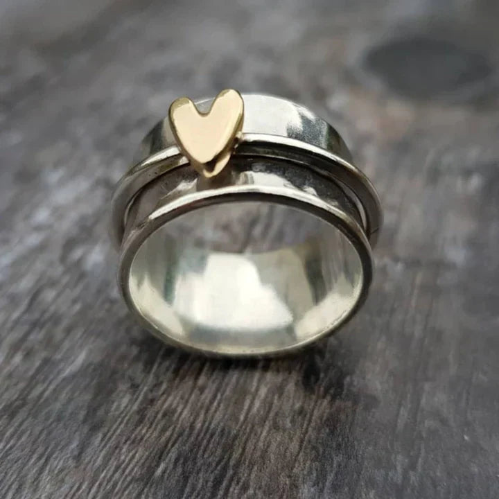 Vintage Silverring med Dinglande Hjärta