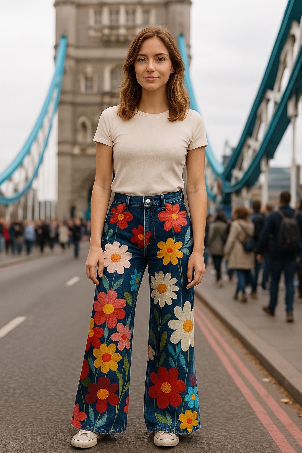 ByEmily | Blommiga Vintagebyxor i Flower-Power-stil