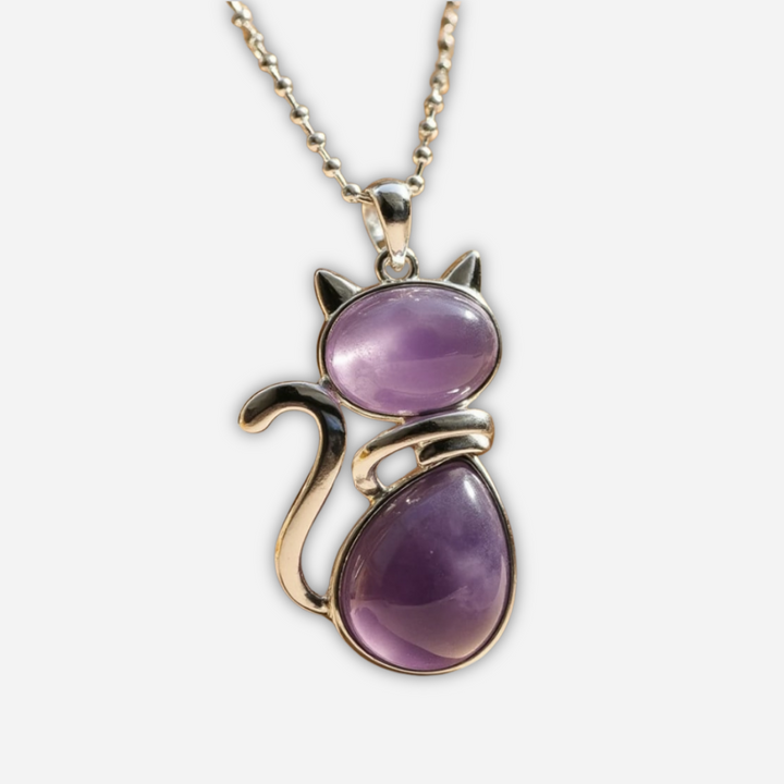 Halsband med katt i äkta sten