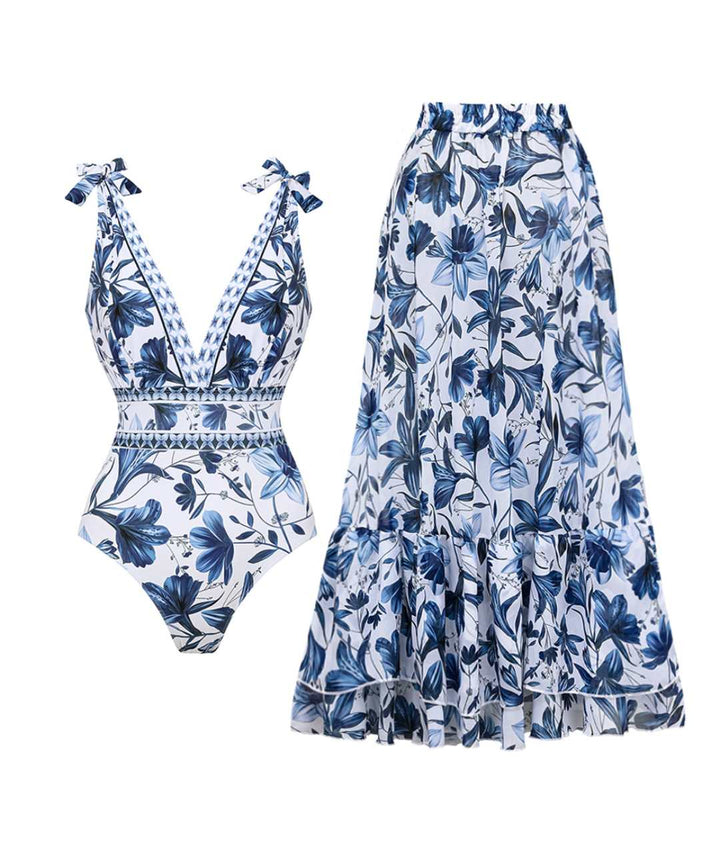 Amalia | 2 in 1 V-neck Swimsuit with Matching Skirt