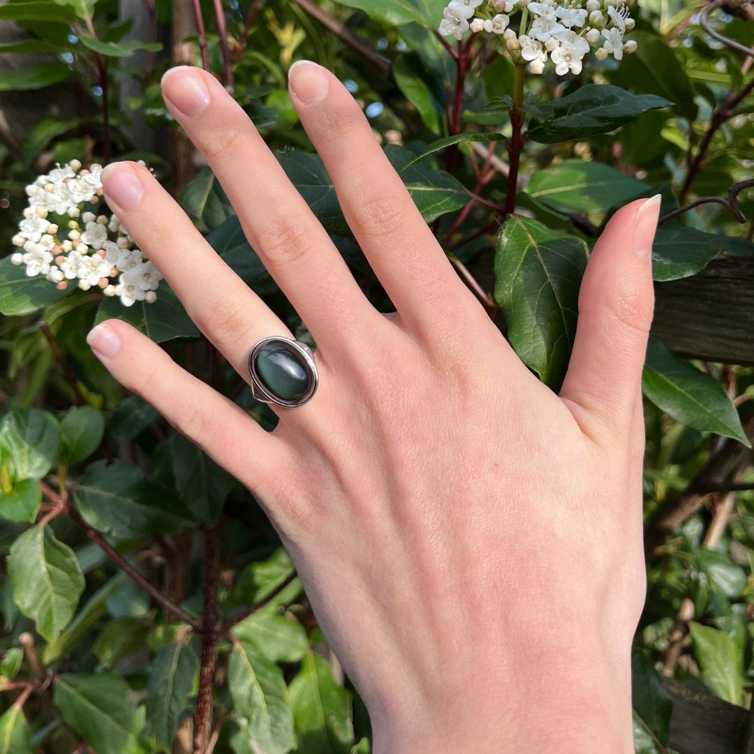 Justerbar Ring "Själens Läkeprocess" i Obsidian Heaven’s Eye & Silver