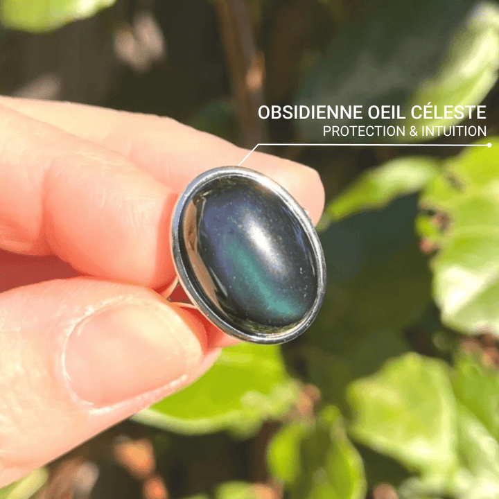Justerbar Ring "Själens Läkeprocess" i Obsidian Heaven’s Eye & Silver